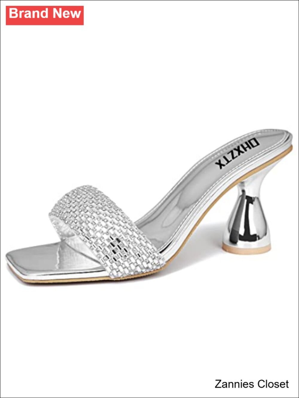 ✨ Square Open Toe Kitten Heel Mules Rhinestone Slide Sandals
